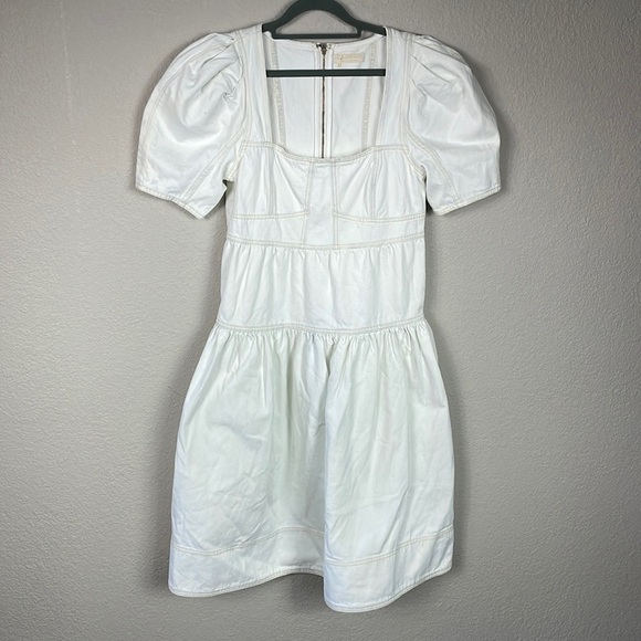 New Ulla Johnson Ames Denim Jean A Line Dress Whitewash Corset Style Sz 6 - Picture 3 of 15